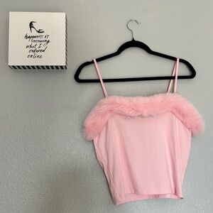 Forever 21 Pink Faux Fur Trim Crop Top